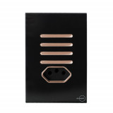 Conjunto Interruptor Quadruplo Paralelo + Tomada 10a 4x2 - Novara Glass Preto Brilhante Ouro Rose